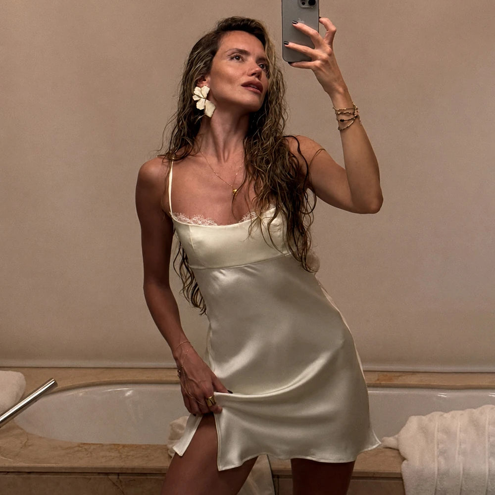 Talenza Sexy Satin Lace Backless Dress For Party