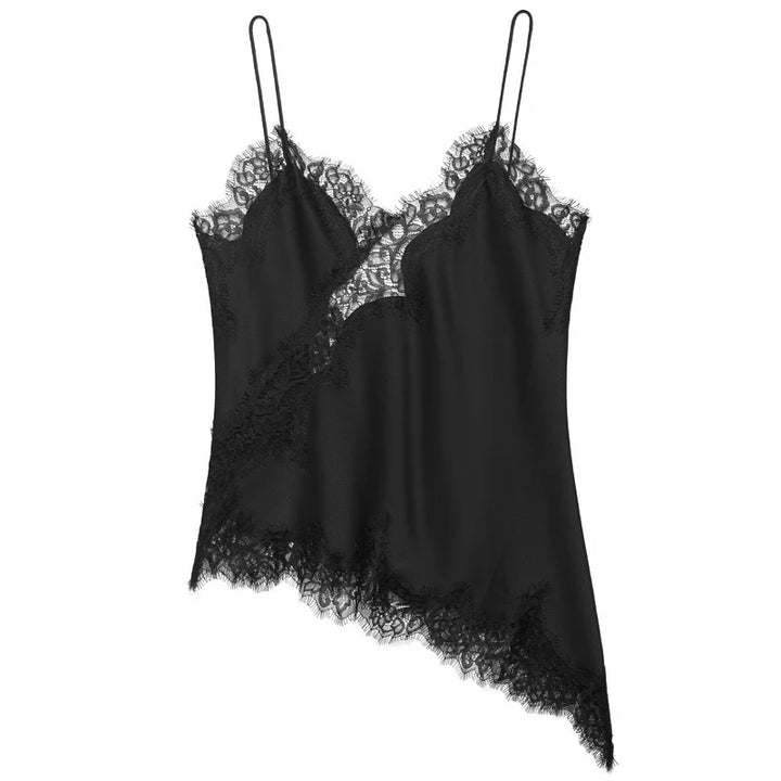 HXAO Asymmetrical Slip Top Women Summer 2025 Y2K Tanks &amp; Camis Lace Black Off Shoulder Top Elegant Sleeveless Backless Camisole