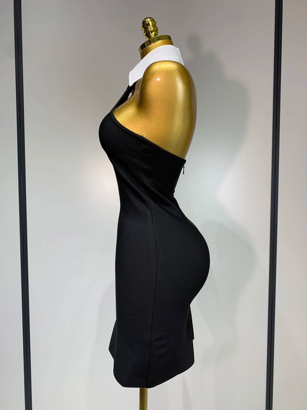 Backless White Shirt Collar Black Bandage Dress