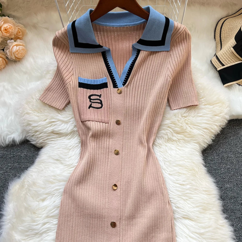 YuooMuoo Y2K Embroidered Knit Summer Dress Women