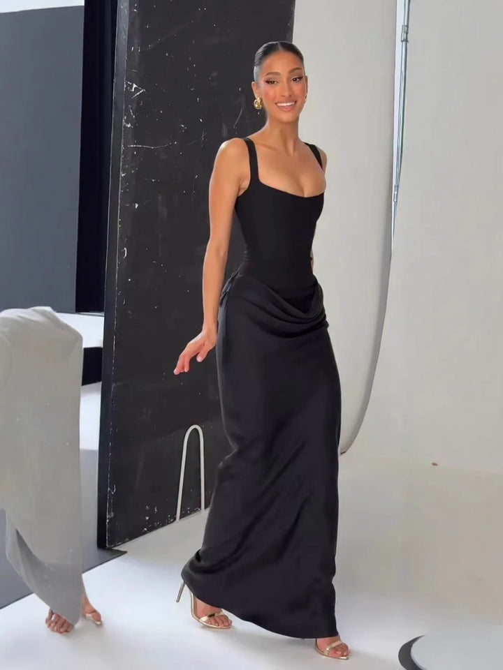 Backless Ruched Maxi Dress Women U Neck Sleeveless