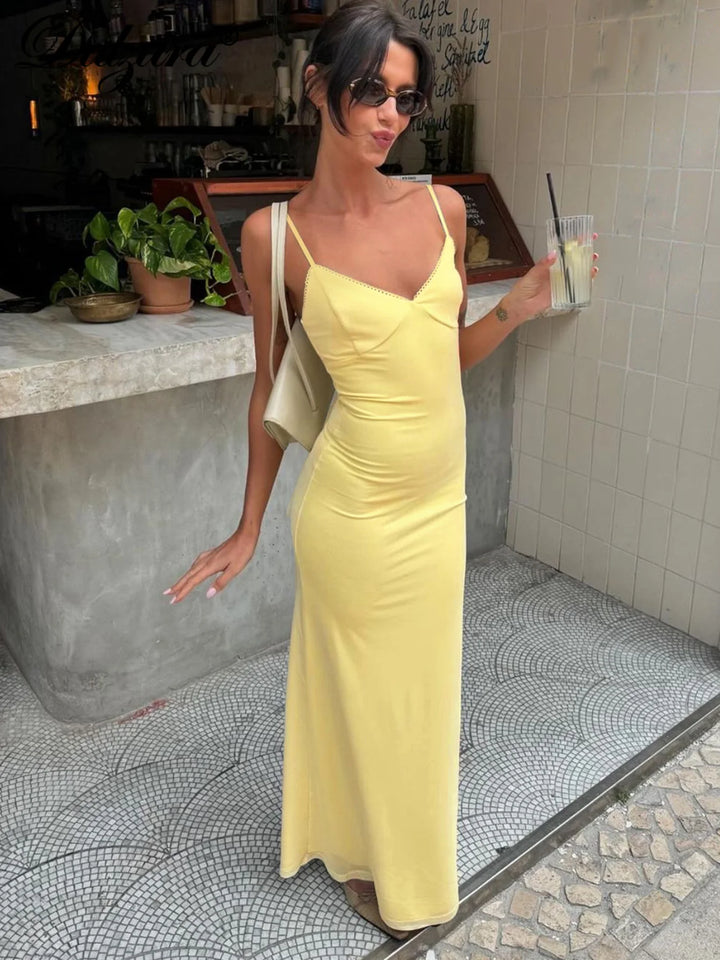 Dulzura Sleeveless Backless Mesh Cami Maxi Dress