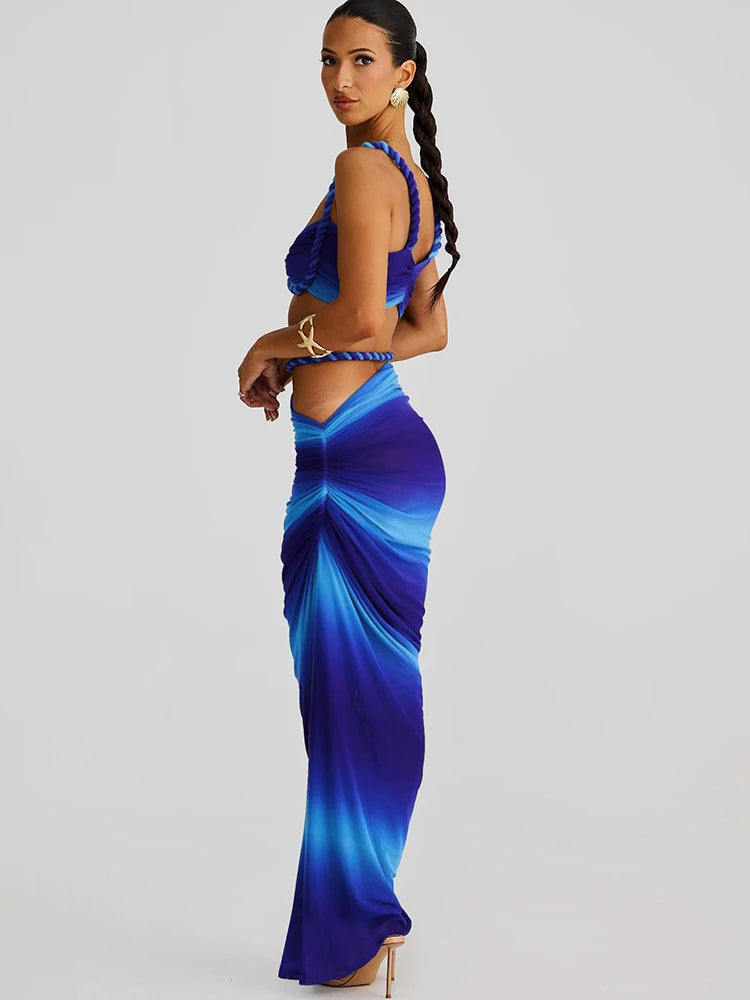 Chic Women Summer Vacation Set Pleated Crop Top