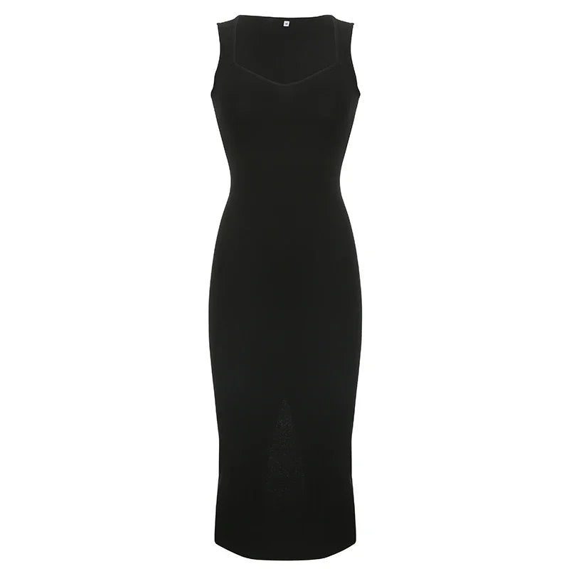 Myufon Square Collar Sleeveless Knit Long Dress