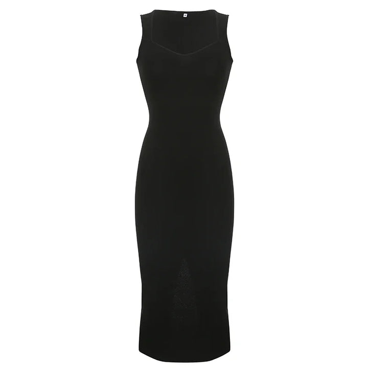 Myufon Square Collar Sleeveless Knit Long Dress