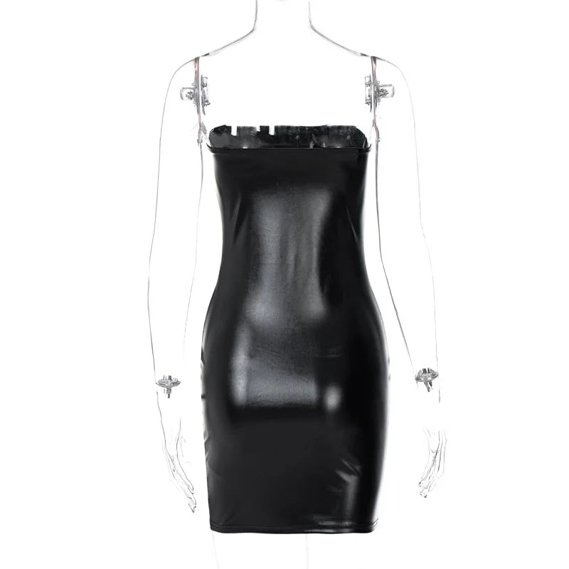 Exquisite Faux Leather Tube Mini Dress