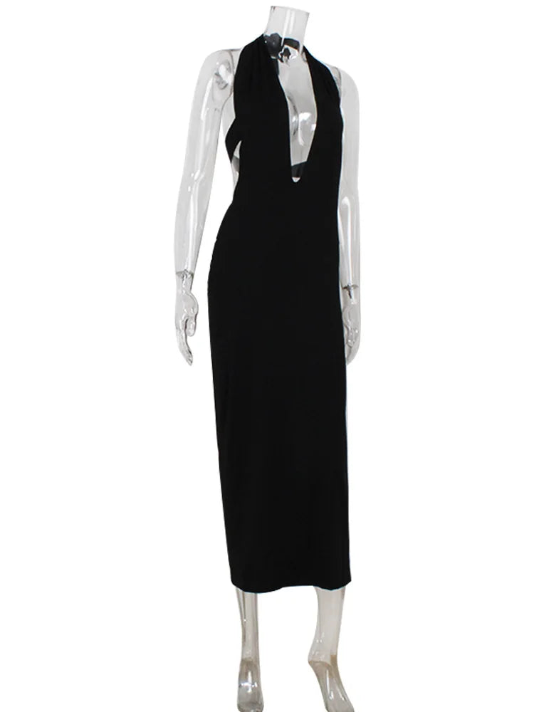 Luxurious Black Halter Maxi Dress For Evening