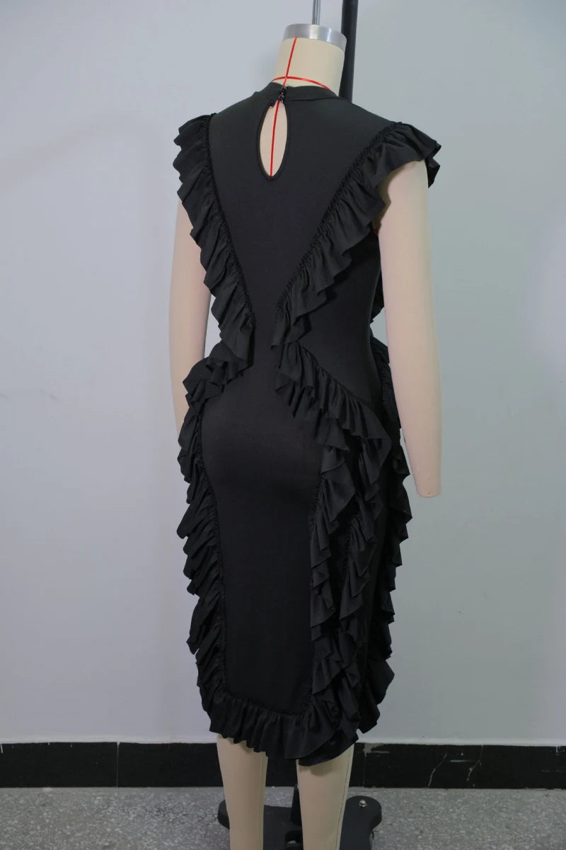 AyLu Signature Vintage Ruffle Slim Midi Dress