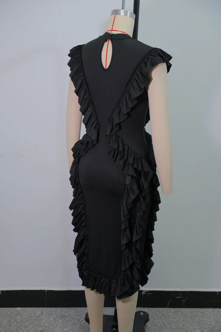 AyLu Signature Vintage Ruffle Slim Midi Dress