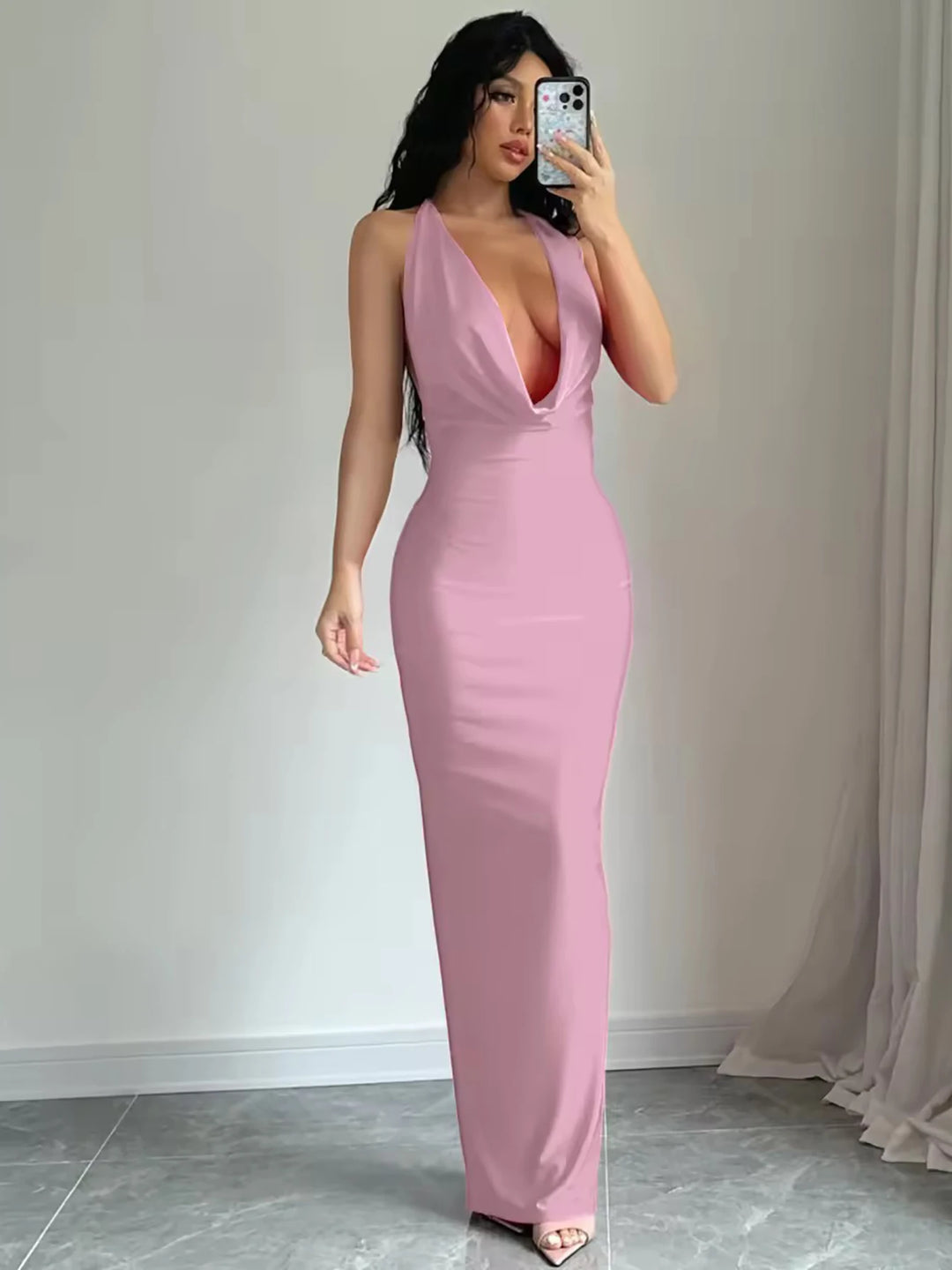 Dulzura Backless Halter Midi Dress Women Bodycon