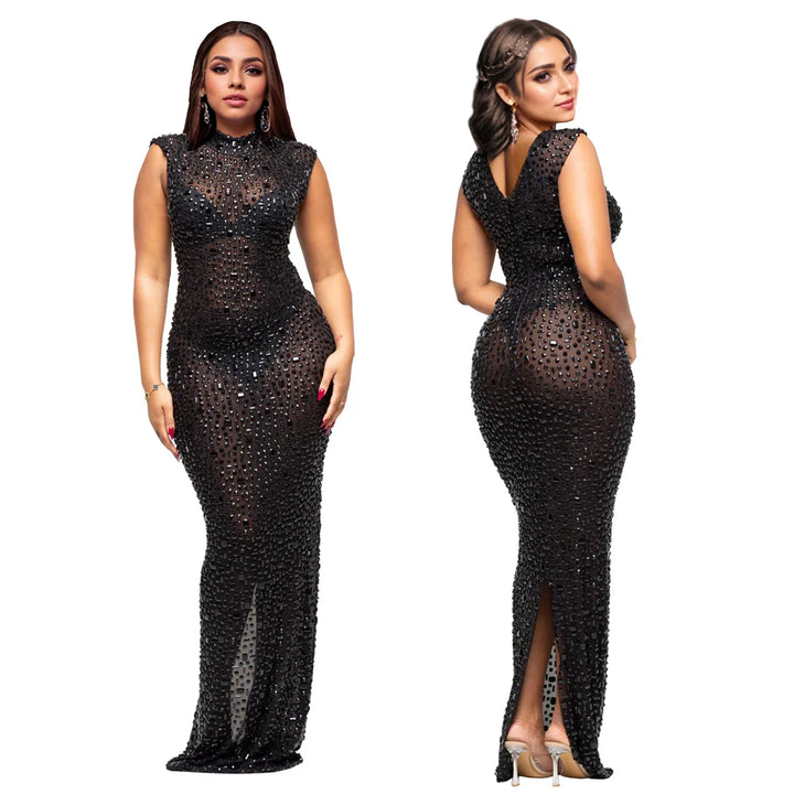 Luxury Rhinestone Maxi Evening Dress For Prom