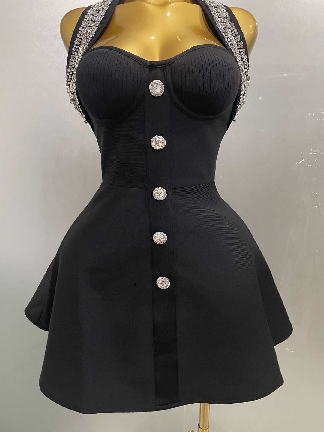 Stunning Black Sequin Off Shoulder Crystal Slim