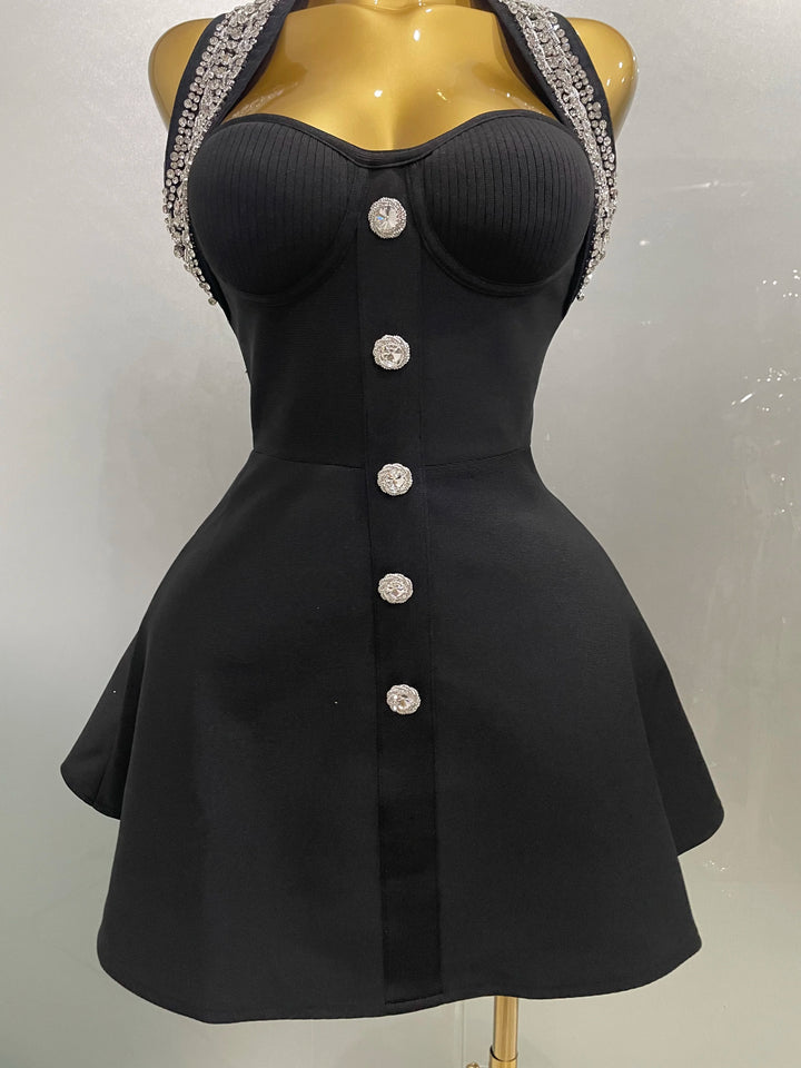 Stunning Black Sequin Off Shoulder Crystal Slim
