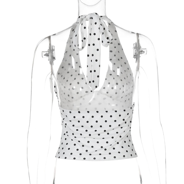 Dulzura Polka Dot Knitted Halter Backless Top