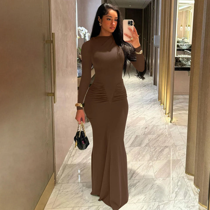 Hugcitar Premium Ruche Maxi Dress For Autumn