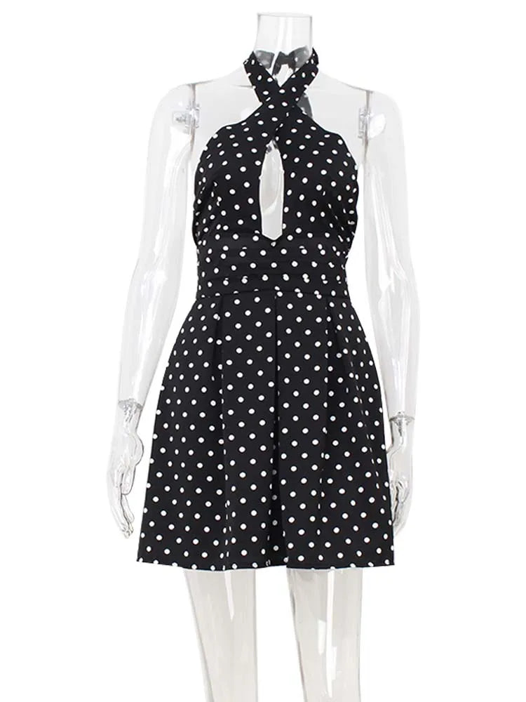 Hollow Backless Halter Lace Up Bodycon Dress Women