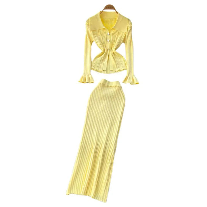 YuooMuoo Knit Maxi Dress V Neck Ruffles Slim Waist