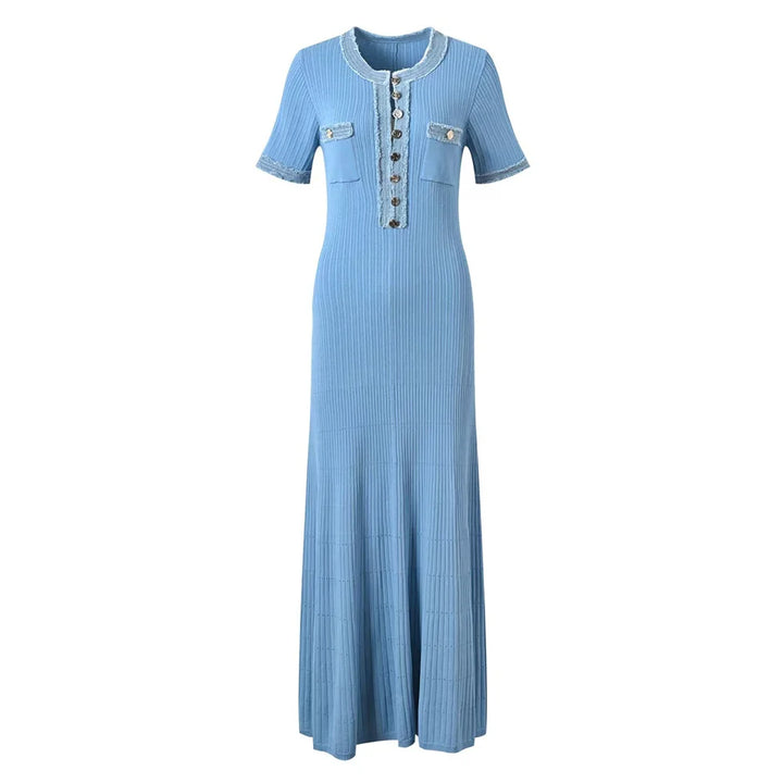 Chic O Neck Knit Maxi Dress With Pockets