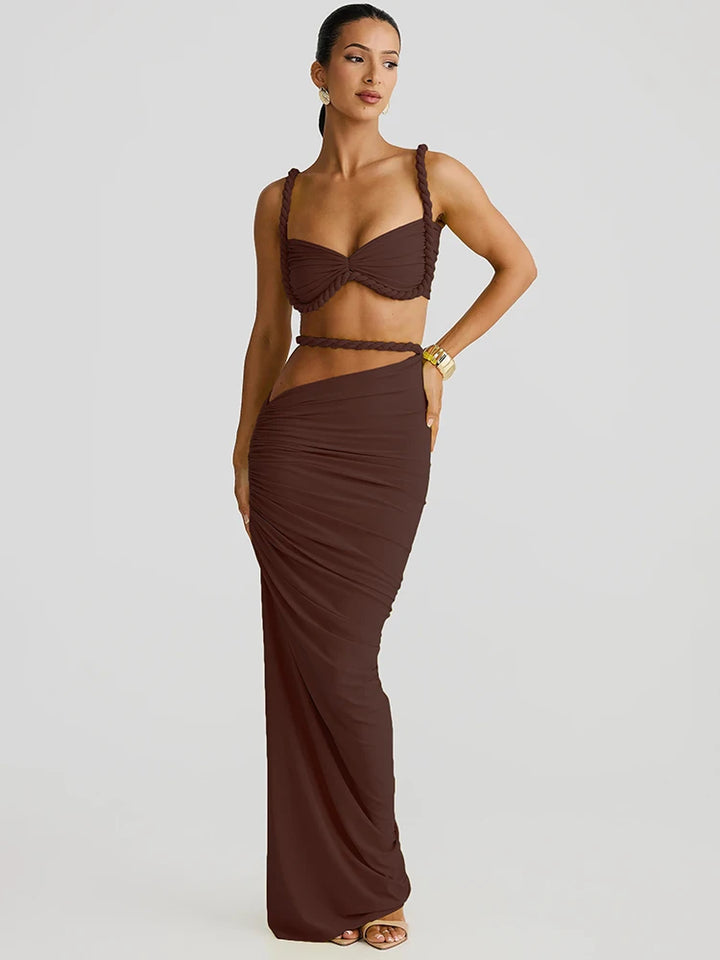 Chic Women Summer Vacation Set Pleated Crop Top