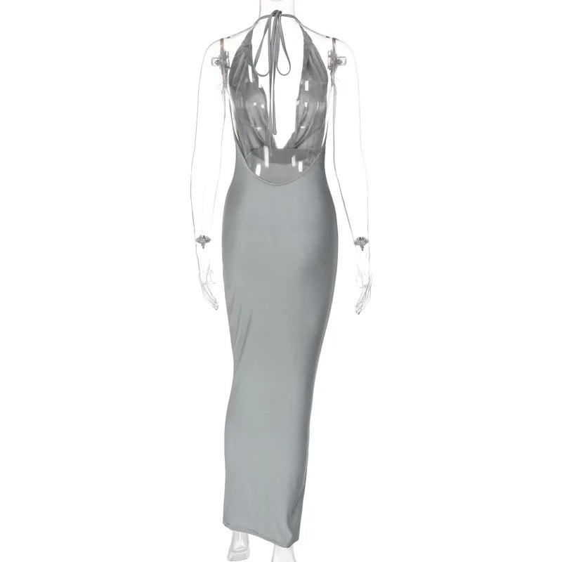 Elegant Backless Halter Midi Dress Premium Knit