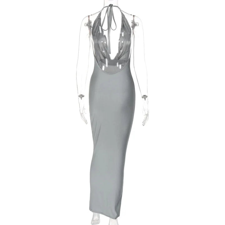 Elegant Backless Halter Midi Dress Premium Knit
