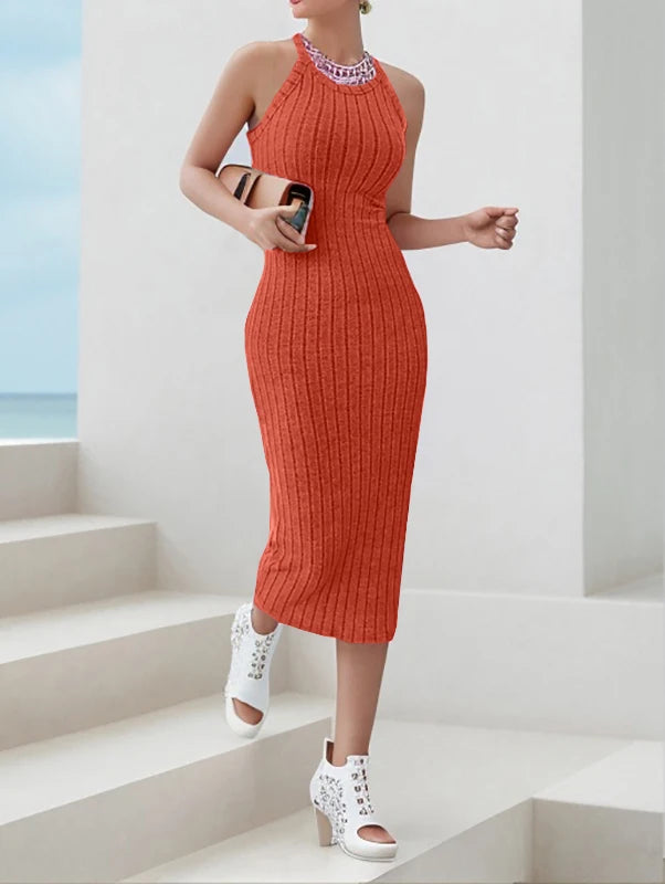 Luxury Halter Midi Dress For Elegant Nights