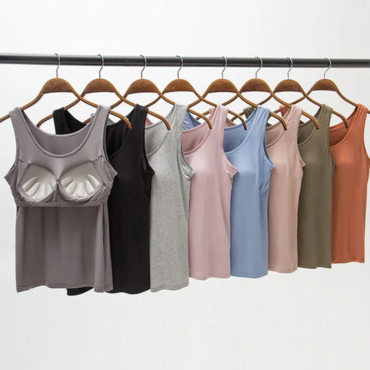 Women Slim Fit Viscose Vest With Built In Bra