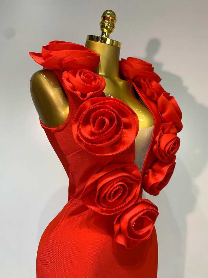 Luxury 3D Floral Bandage Dress For Stunning
