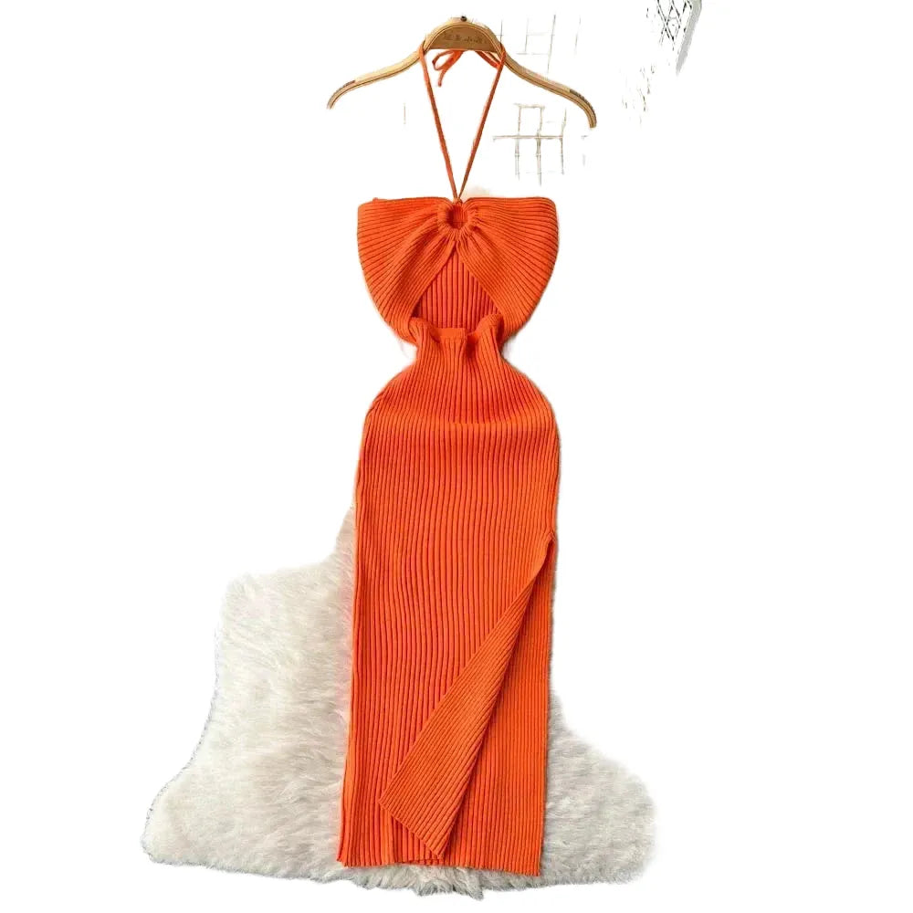 YuooMuoo Chic Fashion Sexy Package Hips Split Knitted Summer Dress 2025 Women Slim Elastic Bodycon Party Dress Streetwear Outfit