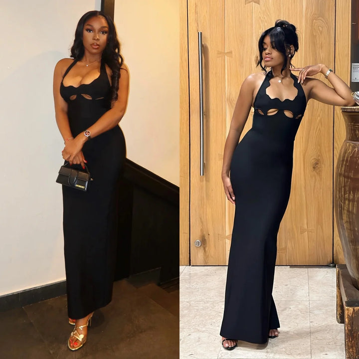 Black Halter Elegant Long Bodycon Dress for Women