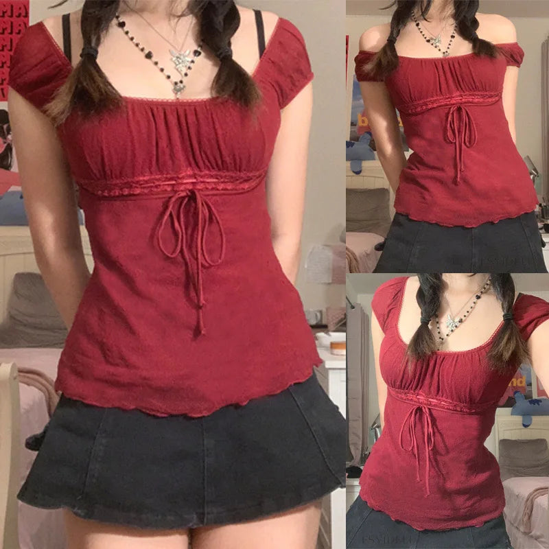Premium Women Off Shoulder Lace Drawstring Cotton
