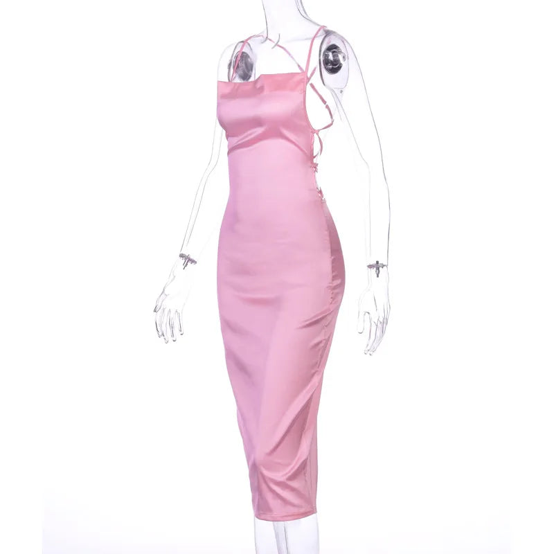 Elegant Satin Lace Midi Gown Exclusive Slim Sheath
