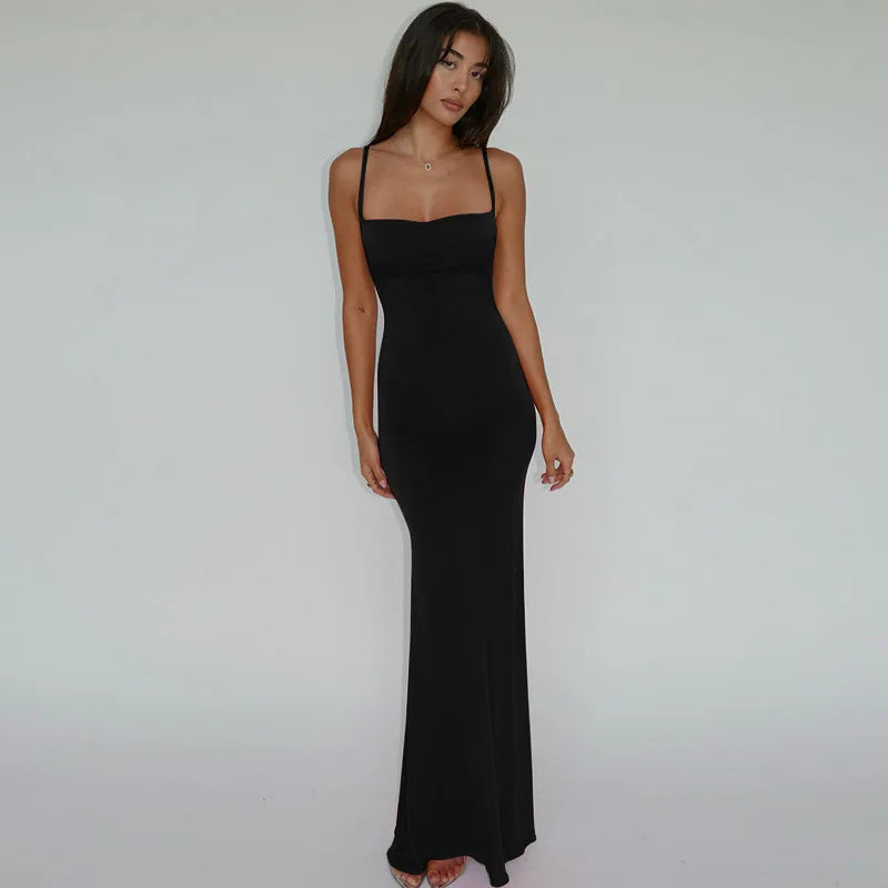 Y2K Solid Sleeveless Backless Bodycon Maxi Dress