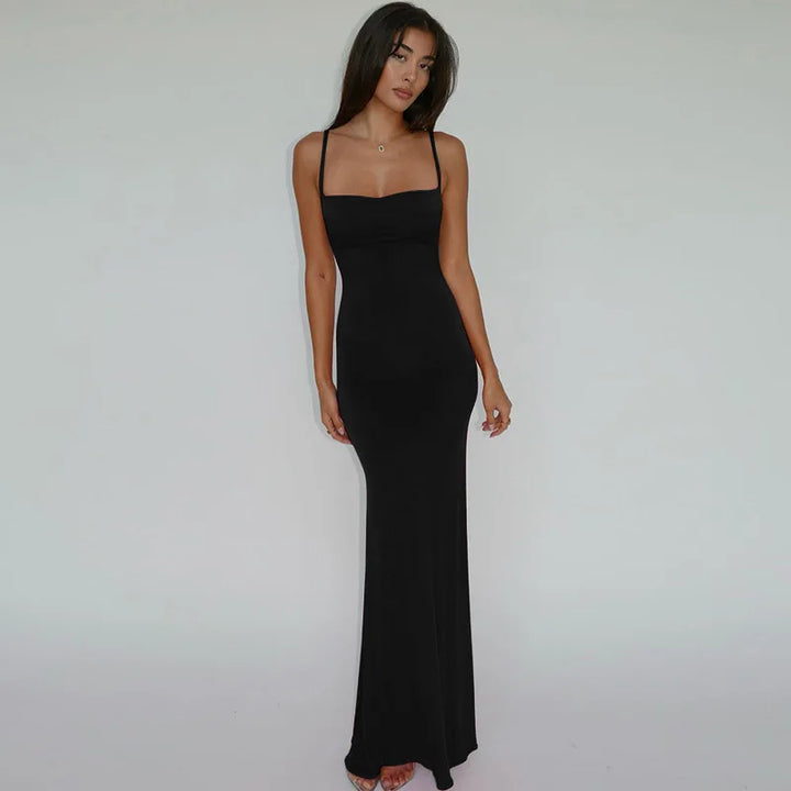 Y2K Solid Sleeveless Backless Bodycon Maxi Dress