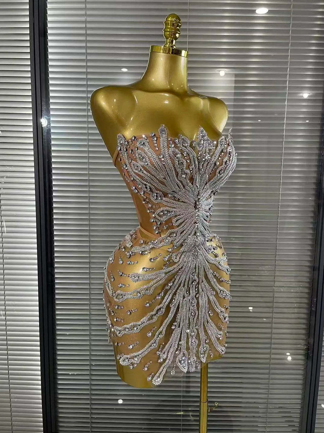 Sequins Women See Through Strapless Mesh Dress