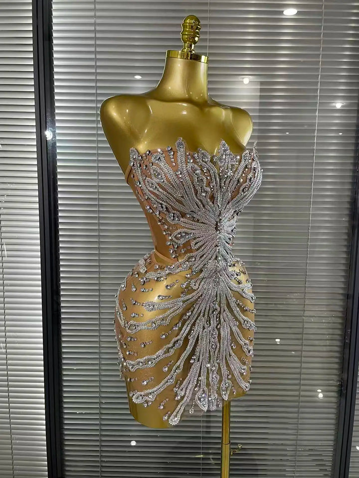 Sequins Women See Through Strapless Mesh Dress