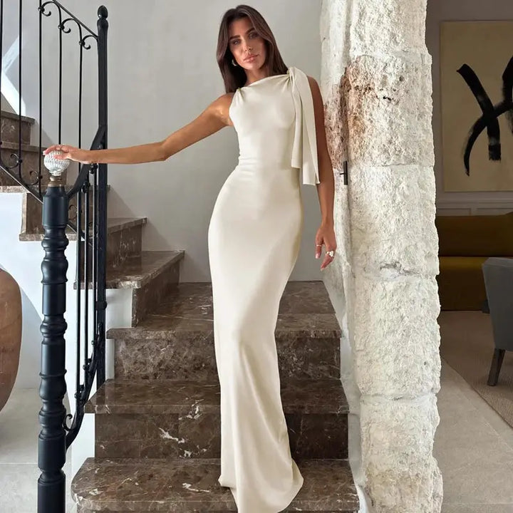 Hugcitar Fashion Solid O Neck Sleeveless Patchwork Sexy Bodycon Maxi Prom Dress Summer Women Clothes Party Festival Club Y2K
