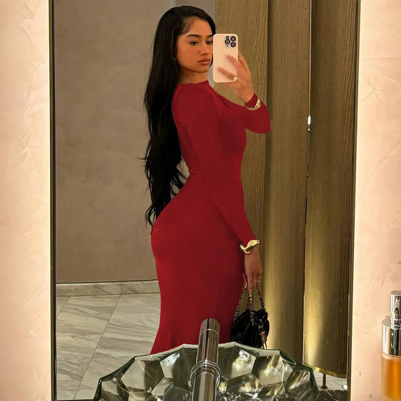 Hugcitar Premium Ruche Maxi Dress For Autumn