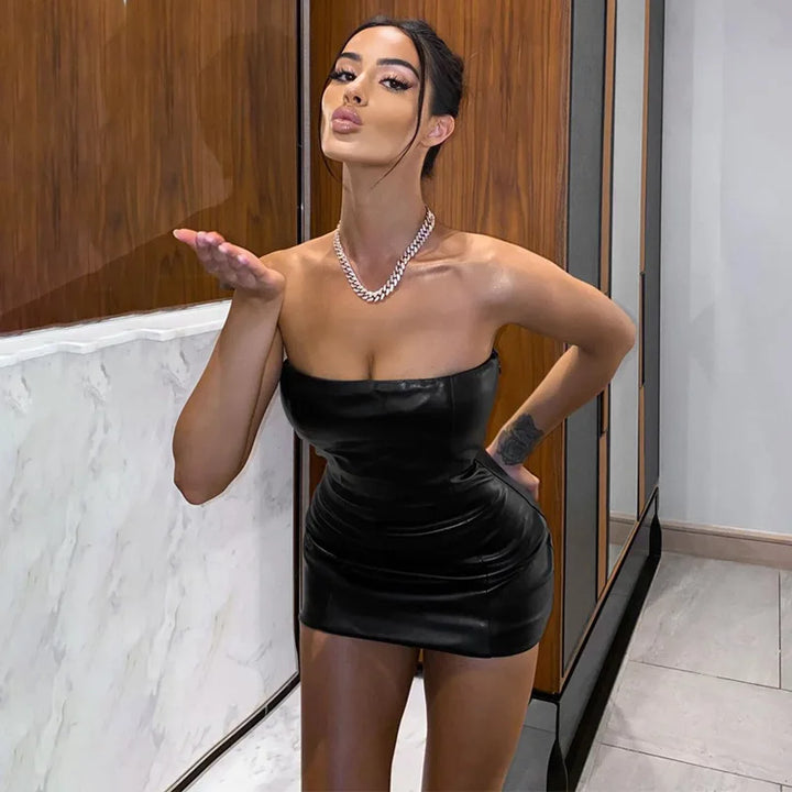 Exquisite Faux Leather Tube Mini Dress