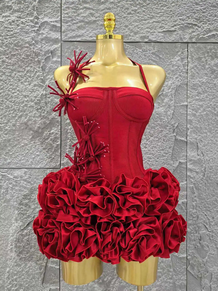 White Red Rose Strapless Bodycon Dress 2P