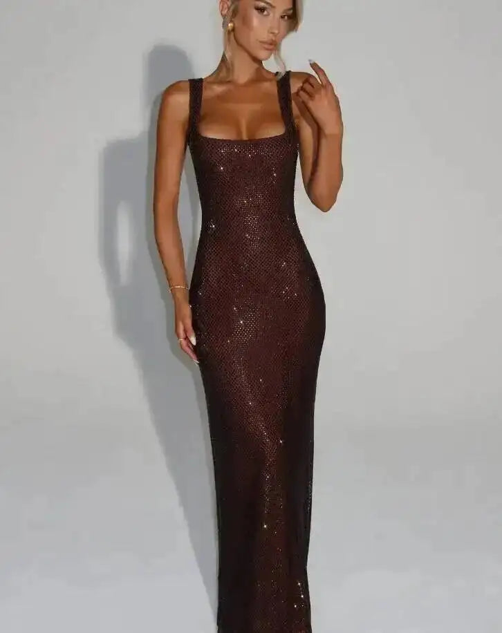 Sleeveless Sequined Mesh Maxi Dress Bodycon