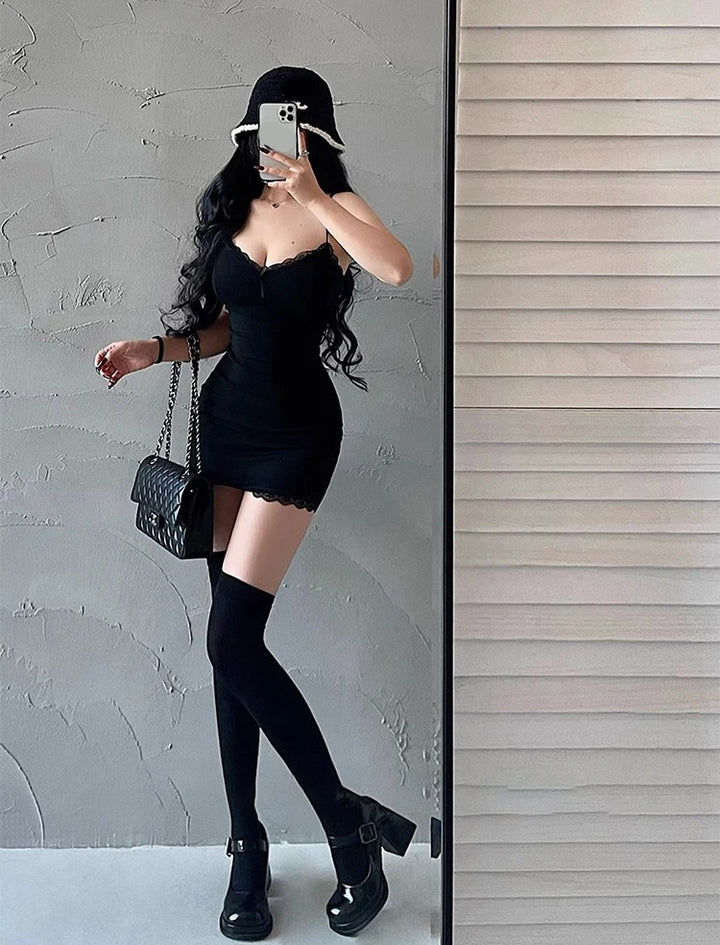 Elegant Black Lace Patchwork Bodycon Mini Dress