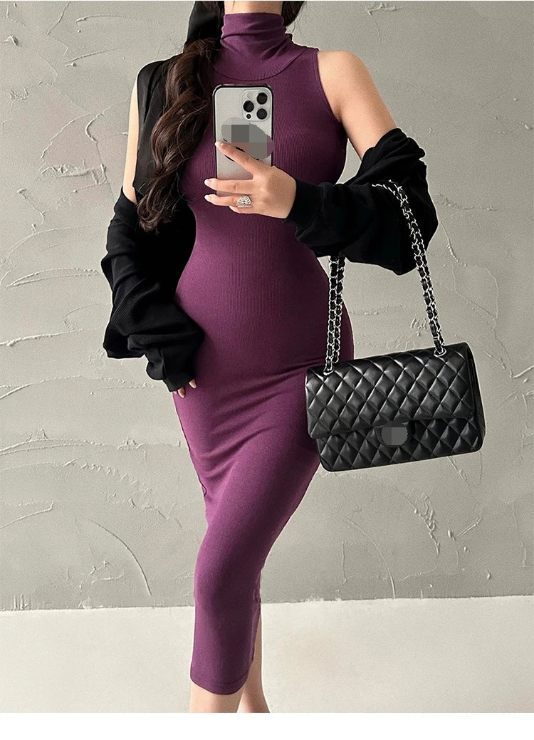 Jeyongzoo Women Exclusive Red Turtleneck Knit Midi