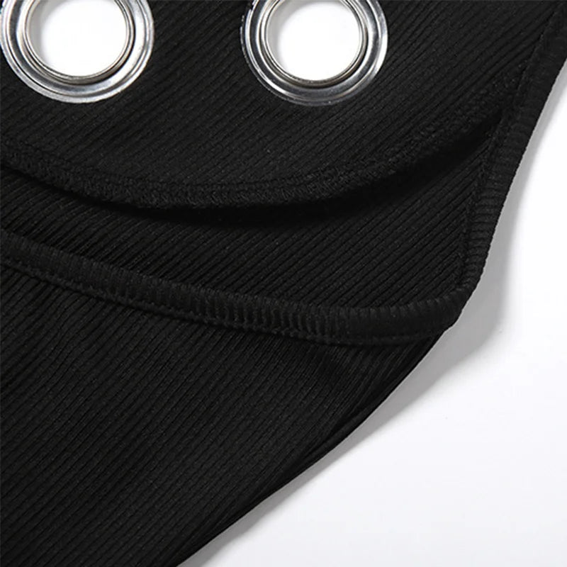 Chin Sweety Metal Ring Halter Mini Dress