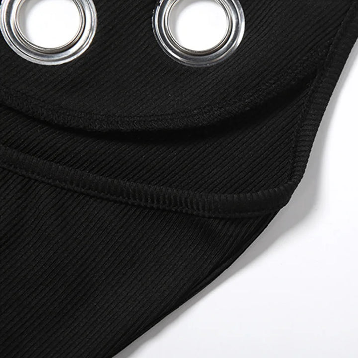 Chin Sweety Metal Ring Halter Mini Dress