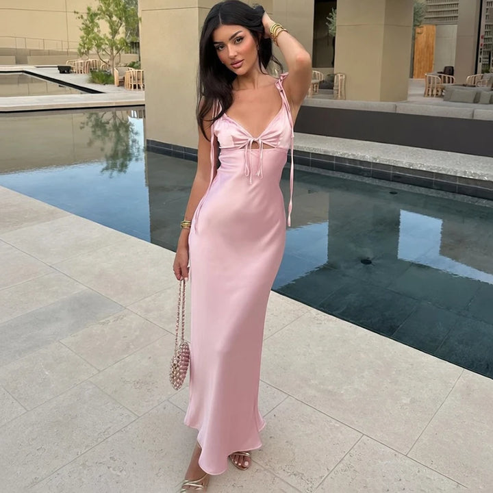 Flattering V-Neck Spaghetti Strap Beach Dress