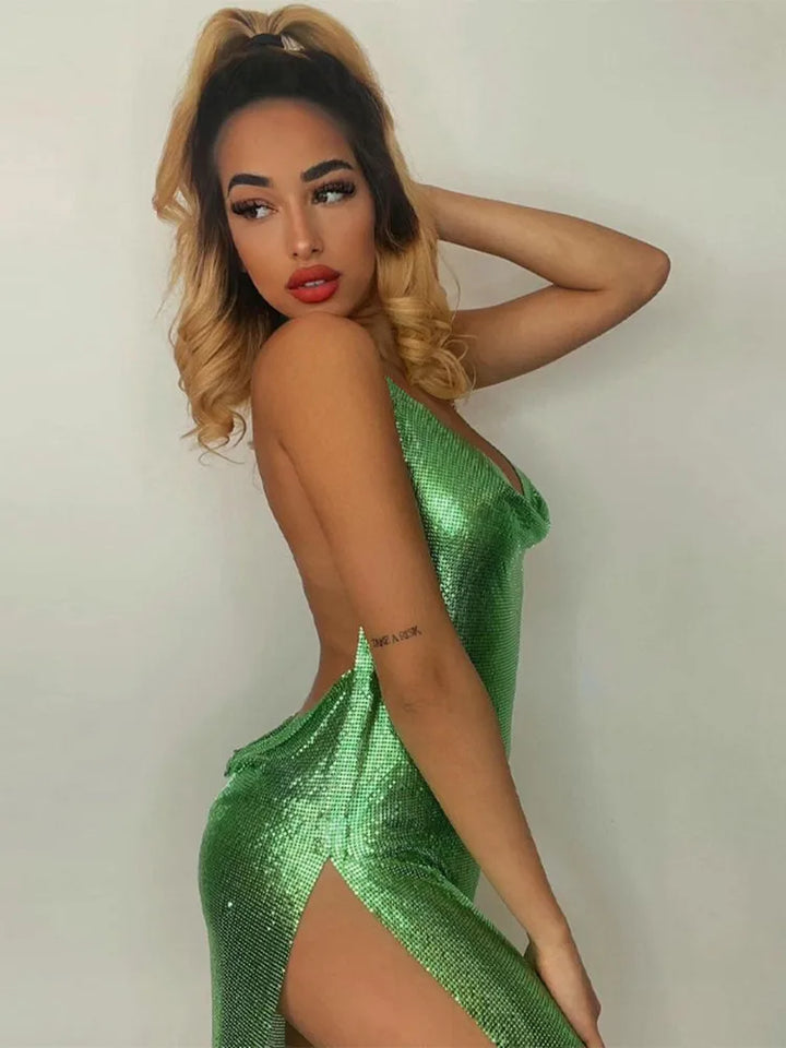 Sexy Bling Bodycon Mini Dress Halter Backless