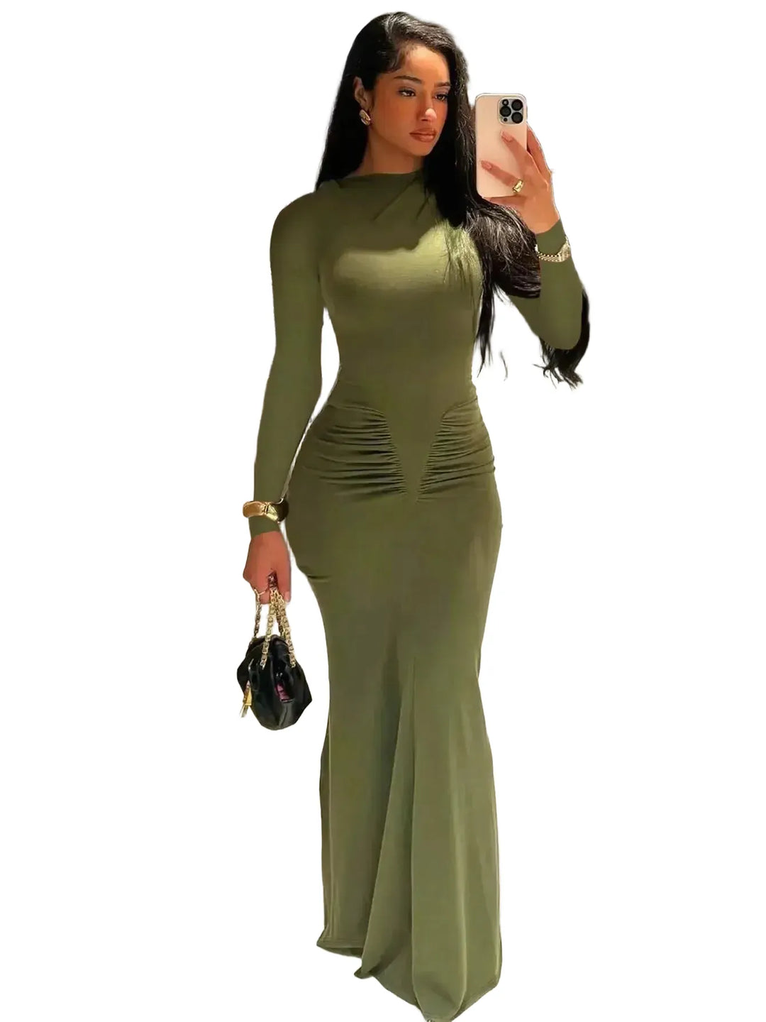Hugcitar Autumn Solid Long Sleeve Draped Sexy Bodycon Maxi Prom Dress Women Fashion Y2K Outfits Evening Party Festival Club
