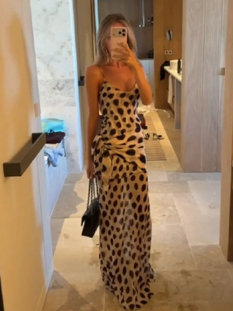 Stylish Animal Print Maxi Slip Dress With V Neck