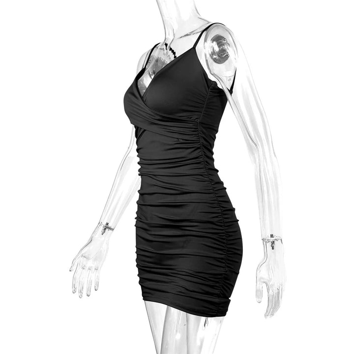 Signature V Neck Pleated Bodycon Mini Dress